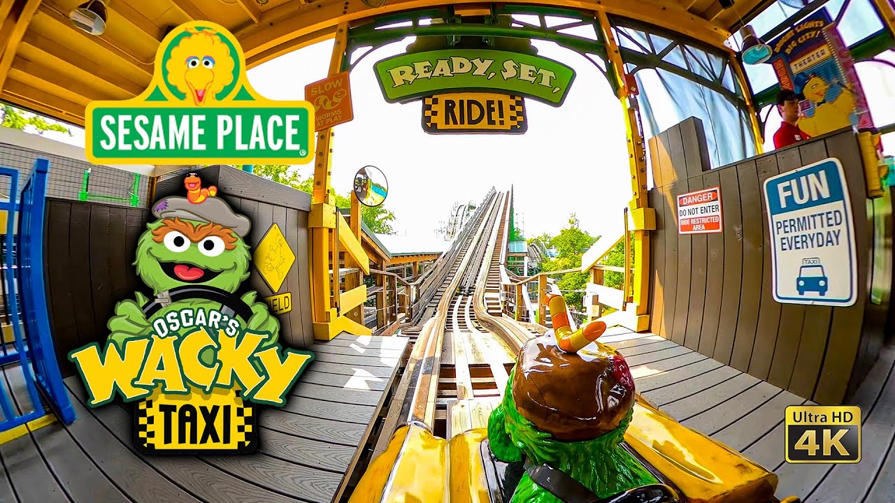 Oscar's Wacky Taxi Roller Coaster Front Seat On Ride 4K POV Sesame Place 2023 07 18