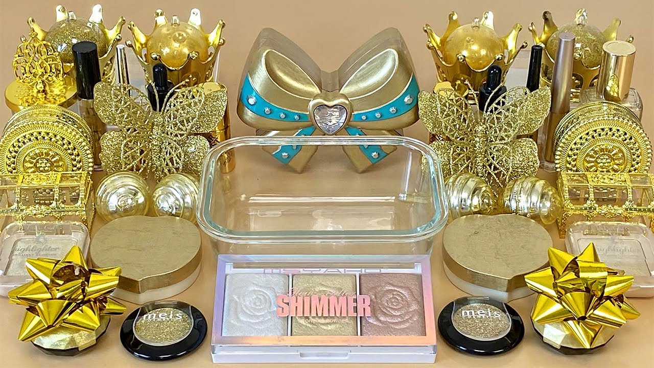 ASMR Slime GOLD.💛 Mixing eyeshadow, makeup and glitter into Clear Slime. Satisfying sleep sounds.