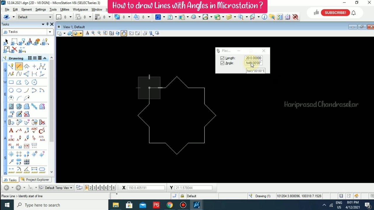 How to draw Lines with Angles in Microstation ? Place Line Tool