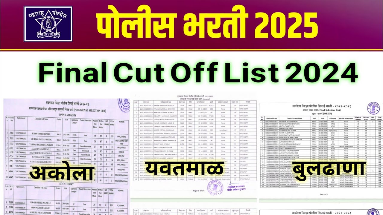 अकोला बुलढाणा यवतमाळ पोलीस cut off 2024 | akola yavatmal buldhana cut off 2024 | YBD Academy