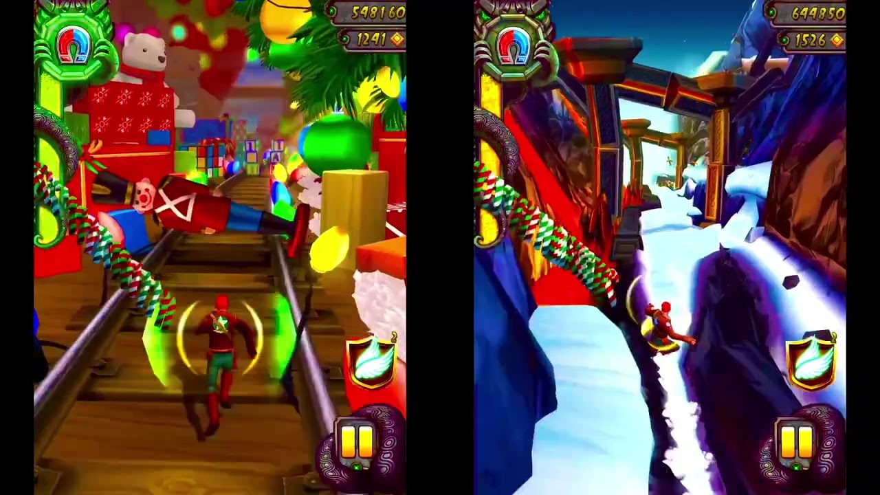 Temple run 2-gameplay of winter Toyland🧸 and volcano island🌋–Split screen