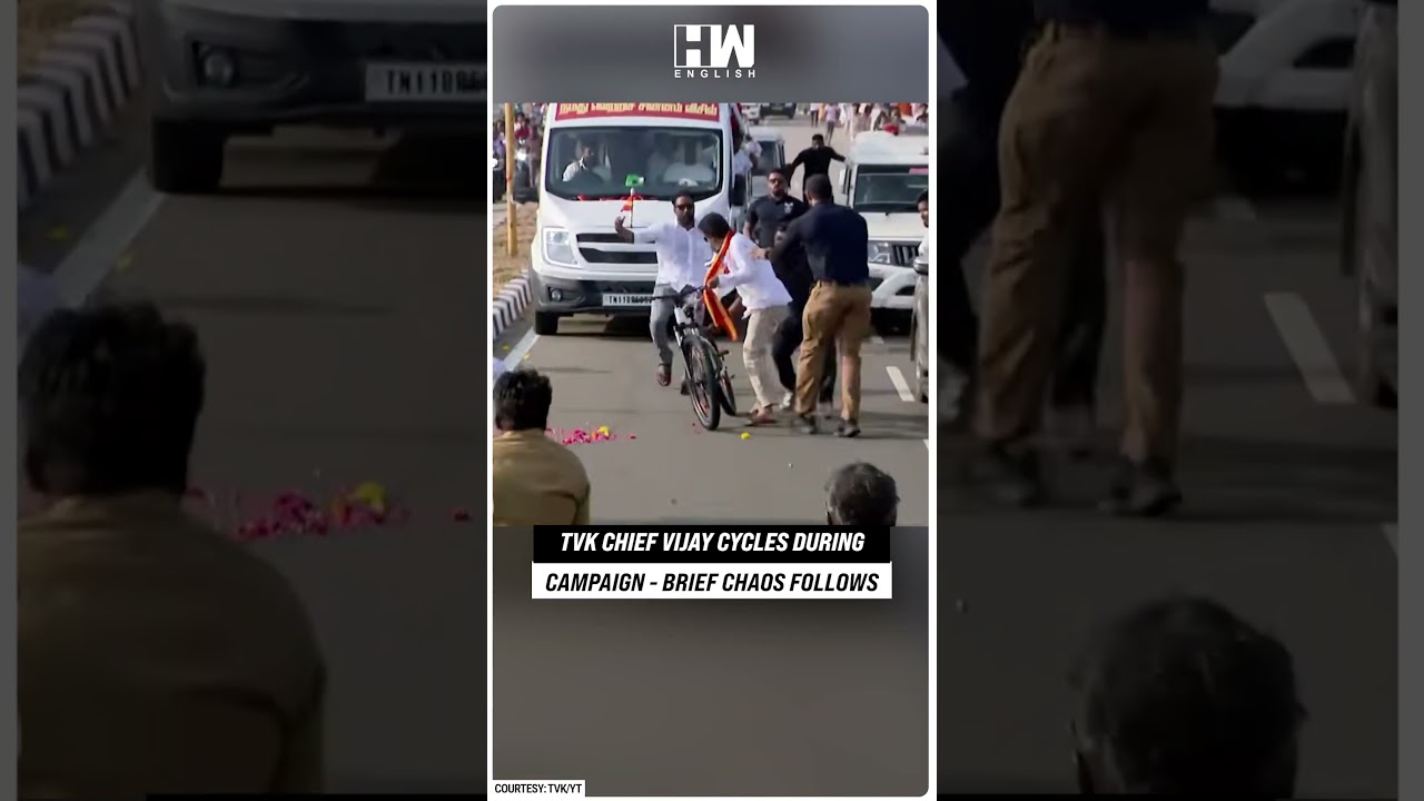 TVK Chief Vijay Cycles On Campaign, Brief Chaos Follows | Tamil Nadu Election 2026 | TVK Vijay