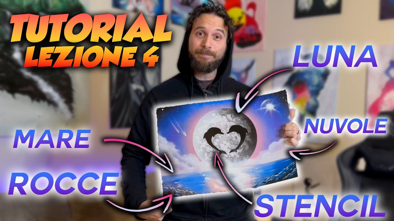 CORSO DI SPRAY PAINT ART LEZIONE 4 - COME FARE IL MARE, LE NUVOLE, LE ROCCE E LA LUNA