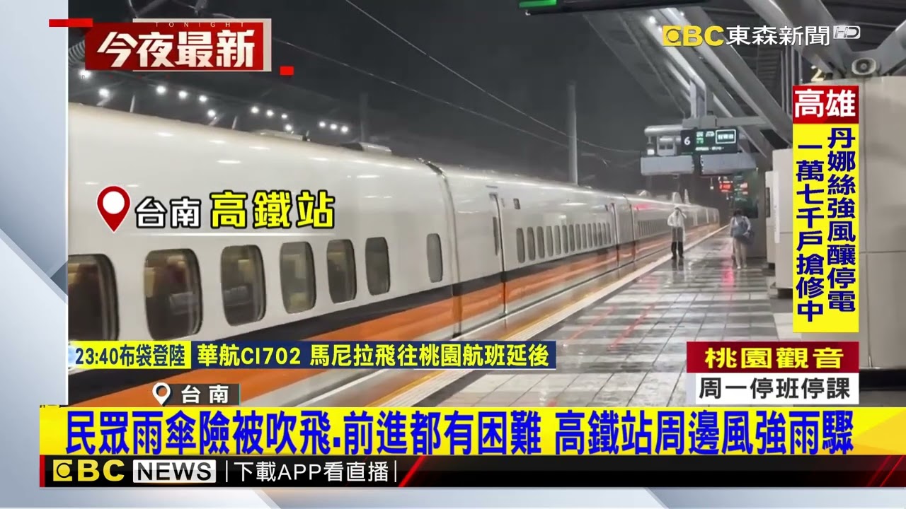 台南晚間颳超過12級強陣風！ 高鐵站風雨交加@newsebc