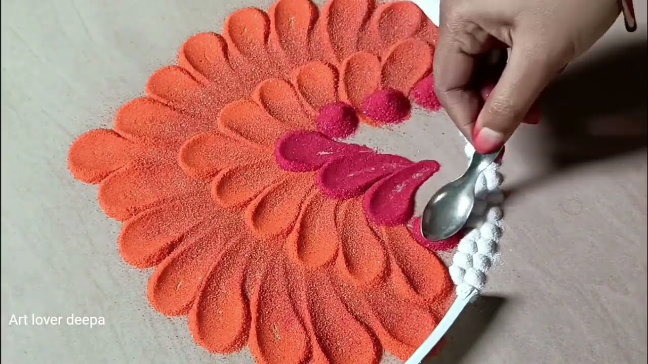Unique colours combination rangoli design//easy and simple trick rangoli ideas//simple rangoli//