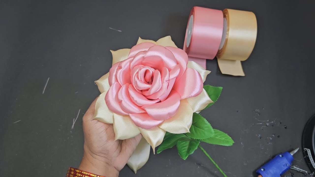 How To Make Beautiful Satin Ribbon Rose Flower l DIY l Amazing Flower Making Ideas
