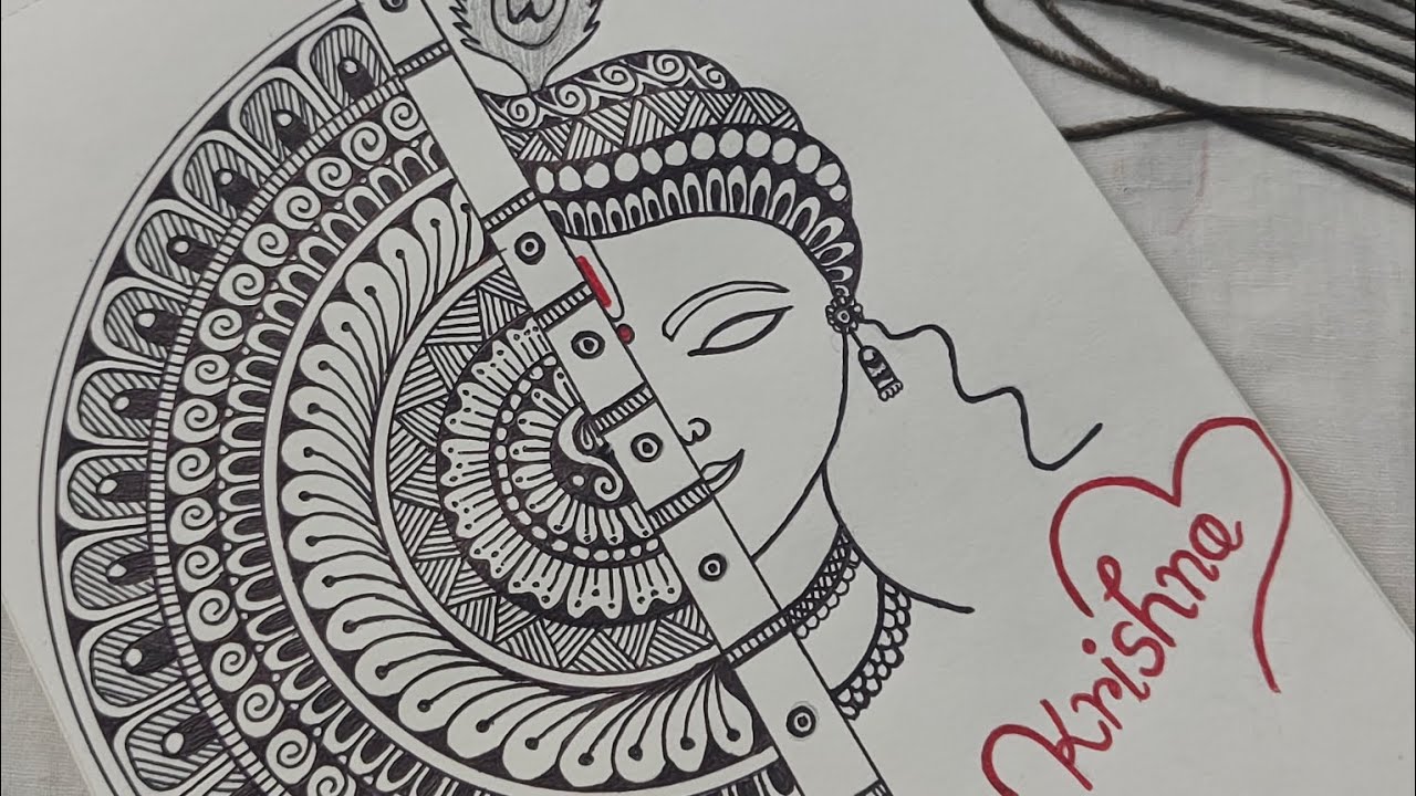 Lord Krisna and flute mandala drawing🥰🥰
