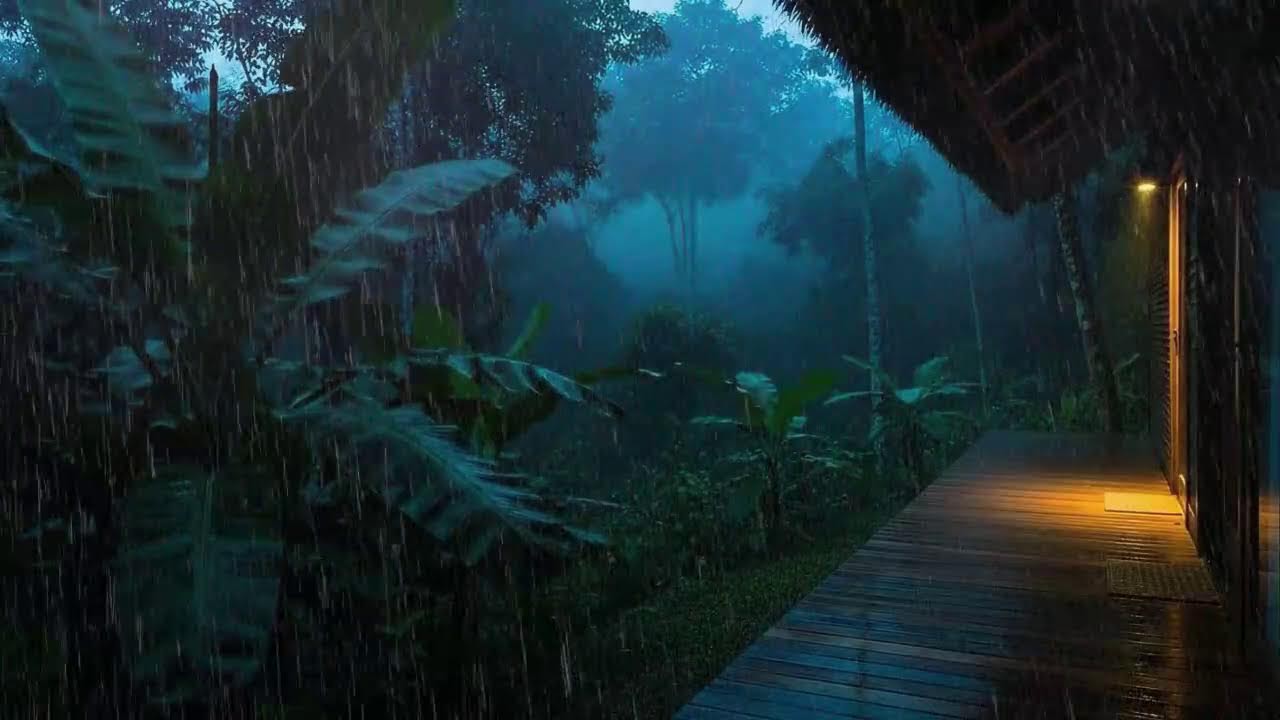 Sleep Faster with Steady Rainfall and Distant Rumble at Wooden Cabin Terrace 🌧️