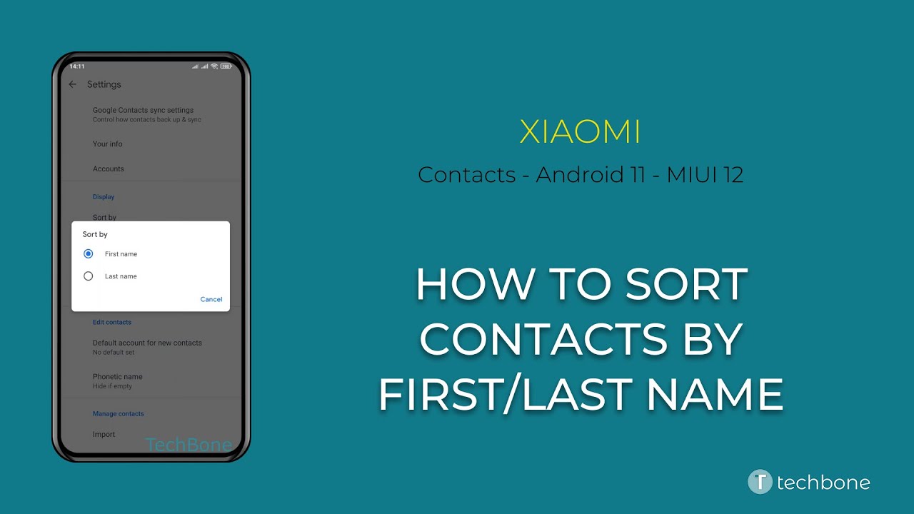 How to Sort Contacts by First/Last name - Xiaomi [Android 11 - MIUI 12]
