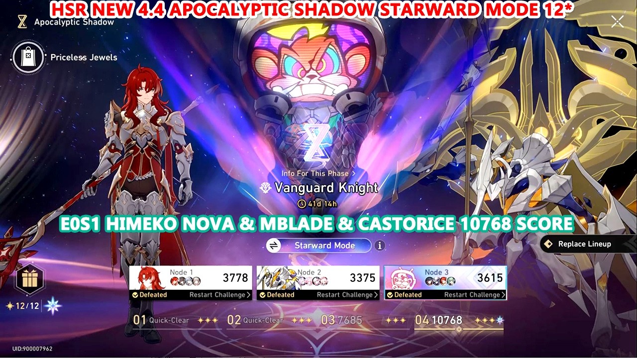HSR New 4.4 Apocalyptic Shadow Starward Mode 12* : E0S1 Himeko Nova & MBlade & Castorice 10768 Score