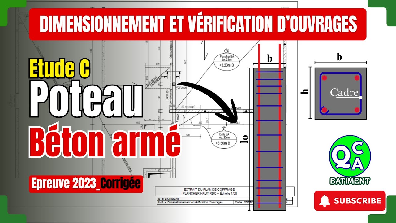 BTS Épreuve U41-2023- Corrigé – Poteau carré en Béton armé #qcqabâtiment #RDM #CalculStructure