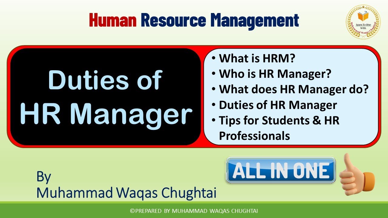Duties of Human Resource Manager | Role of HR Manager #hrmanager