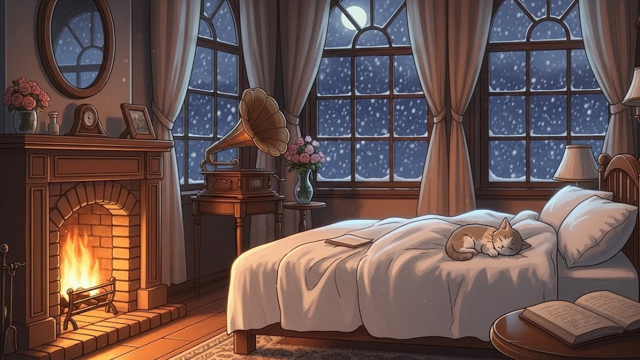 rainy night in a 1920s cozy cottage with oldies playing in another room for relax, unwind, Vol. 3
