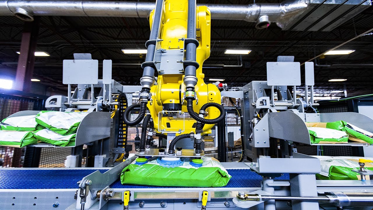 Robotic Case Packer - Bags of Grass Seed