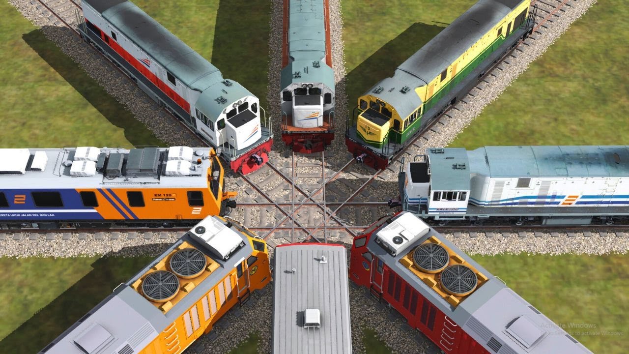 Trains Crossing Each other at Diamond Crossing - Trainz Videos