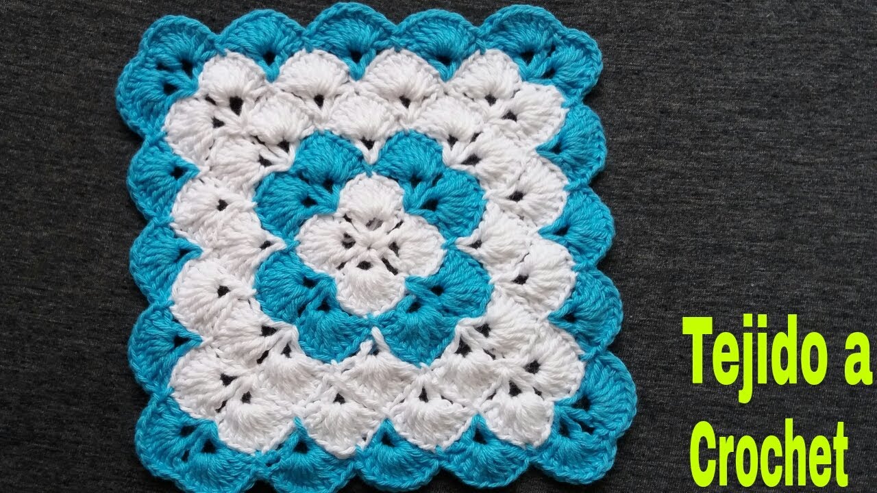 Cuadrado a Crochet Muestra #19 (Tutorial)Puntos Abanicos Para Aplicar en Mantas,Cobija,Tapete y más.
