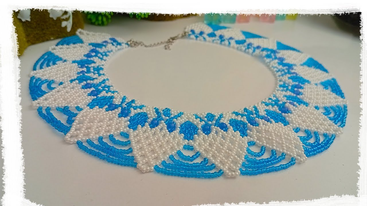 DIY 💎ПРОСТОЕ НЕЖНОЕ бело-голубое КОЛЬЕ ИЗ БИСЕРА и ЖЕМЧУЖИН