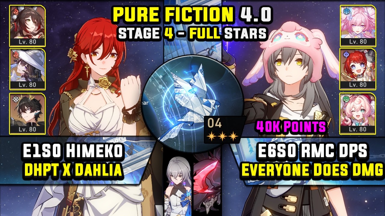 E1 Himeko Carry W/ DHPT & E6 RMC DPS Carry W/ Hyacine (3 Stars) Pure Fiction 4 Honkai Star Rail 4.0