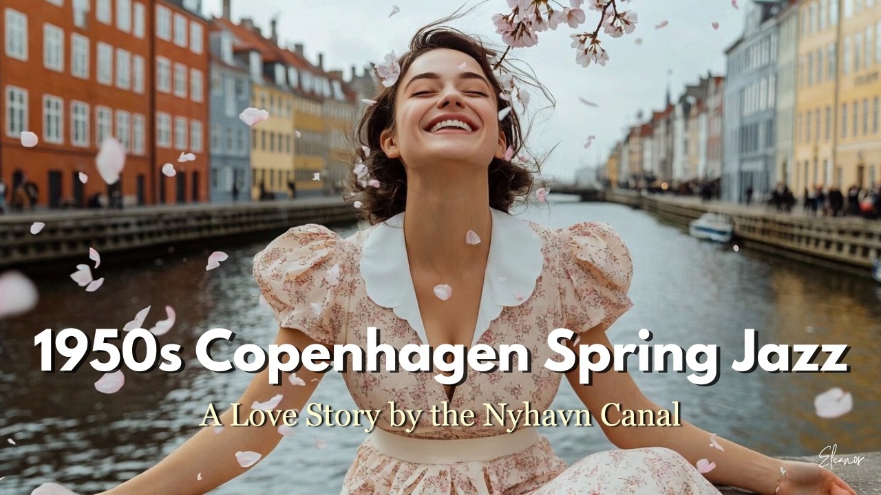 Спокойное утро в Копенгагене 1950-х годов 🌸🎷 Цветущая сакура и канал Нюхавн | Винтажный сезонный ...