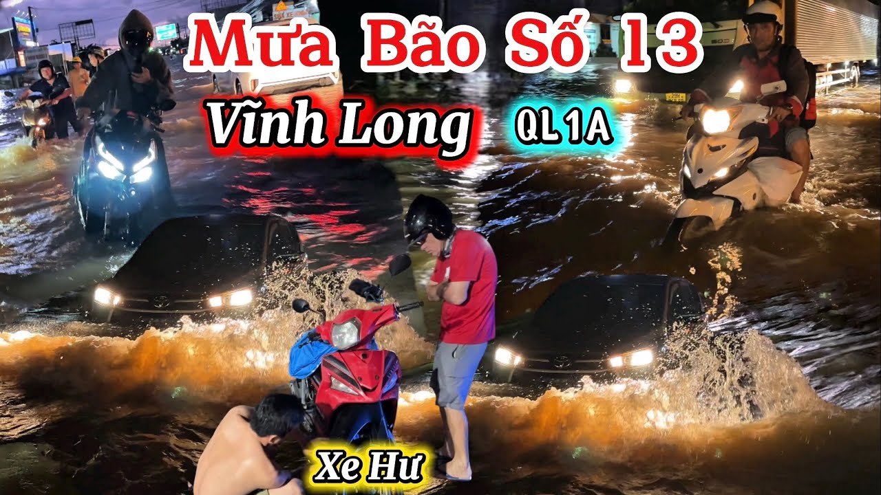 NƯỚC DÂNG NHANH - QUỐC LỘ BIẾN THÀNH SÔNG- HÀNG CHỤC XE TẮC MÁY GIỮ DÒNG LŨ NGẬP CẢ MÉT