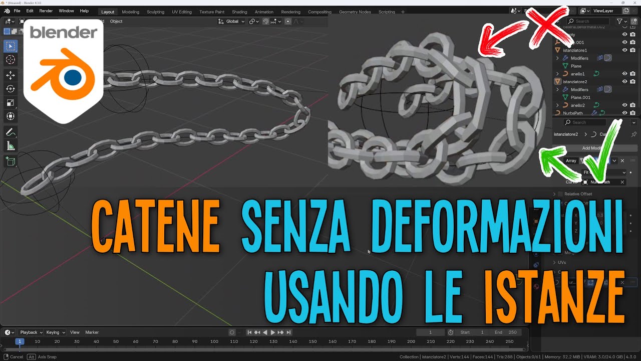 Creare e controllare una catena senza deformazioni grazie alle istanze su facce