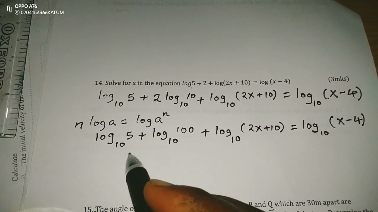 LOGARITHM EQUATIONS. FURTHER LOGARITHMS.