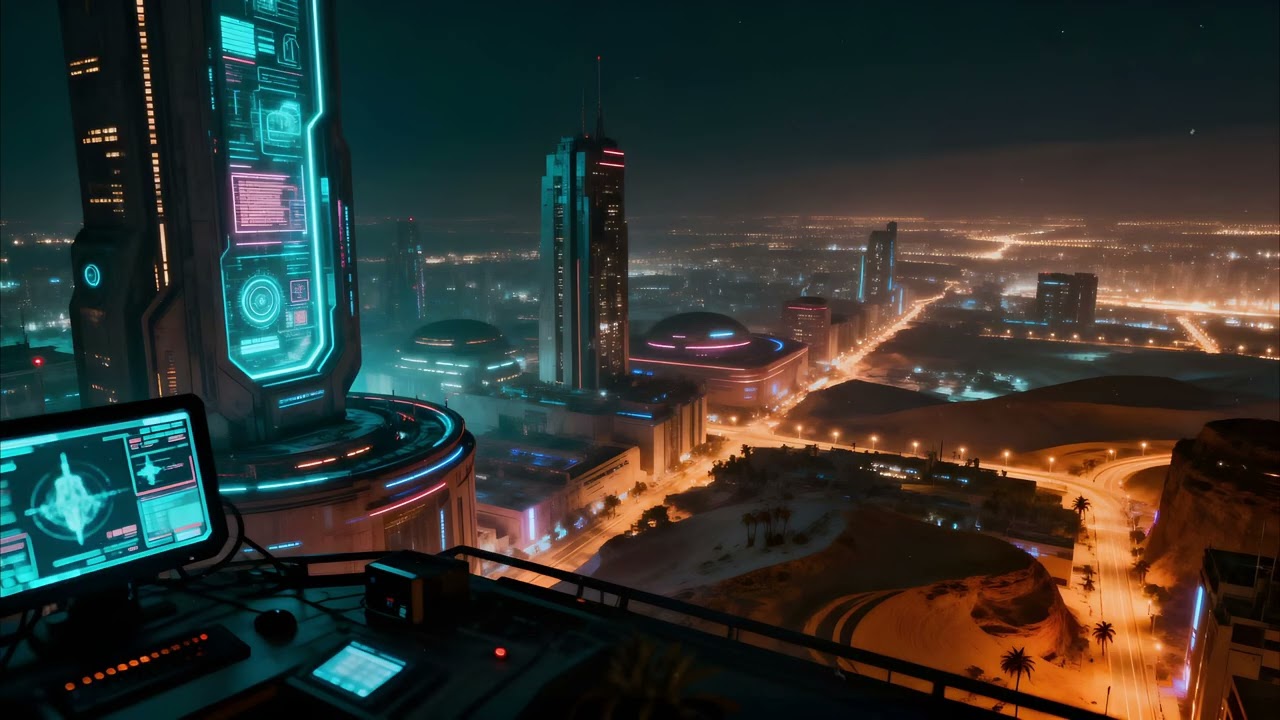 AI Monitoring Rooftop Ambience | Futuristic Sci-Fi Soundscape