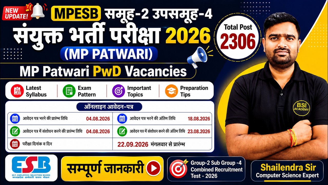 MP Patwari PwD Vacancies 2026 | MP Patwari Recruitment 2026 | MPESB Group-2 Sub Group 4 2026