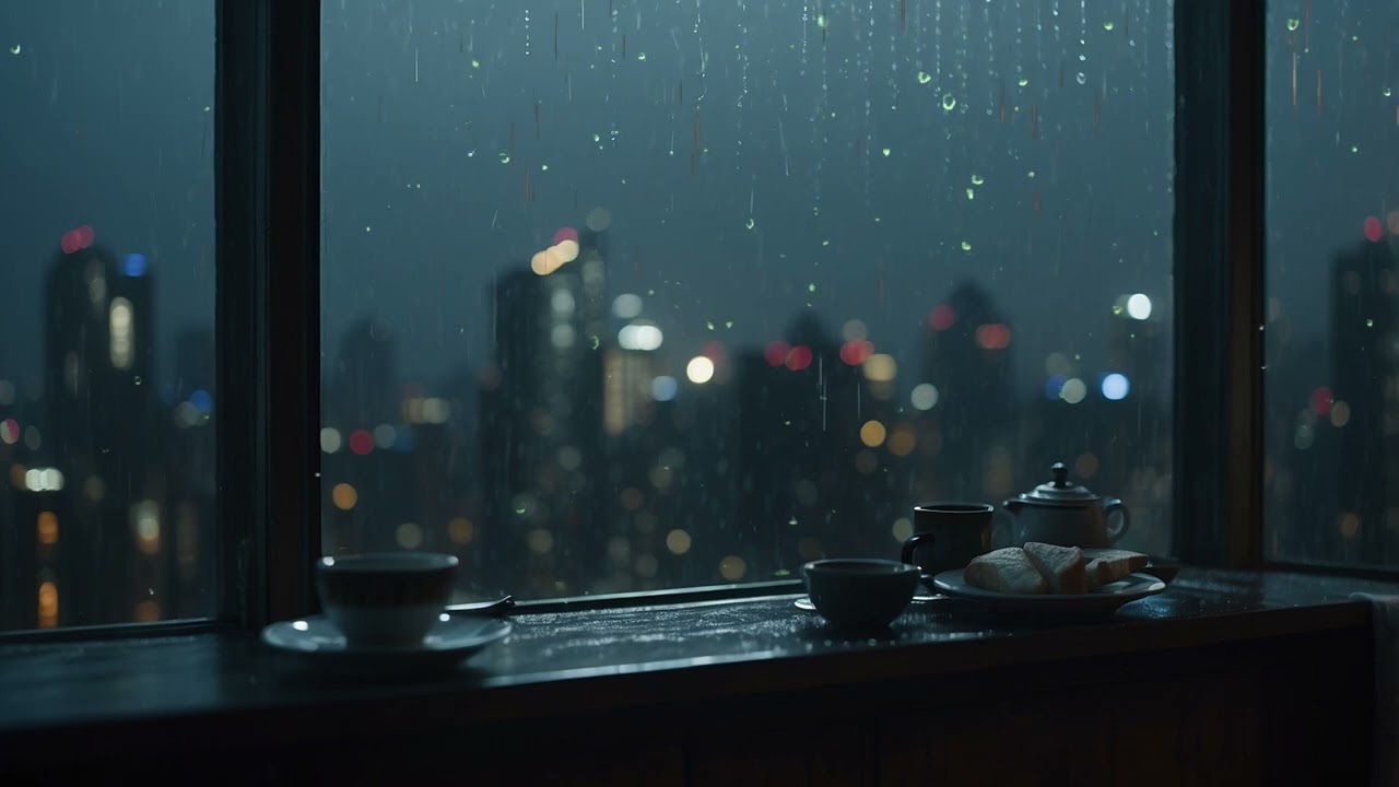 Cozy Rainy Night by the Window, City Lights, Deep Sleep & Relaxation 1 Hour