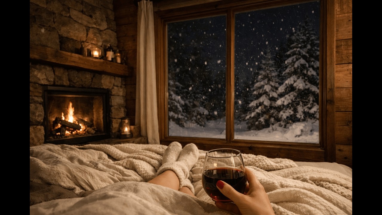 Cozy Snowy Fireplace Night ❄️ | Relaxing Piano & Fire Sounds (3 Hours)