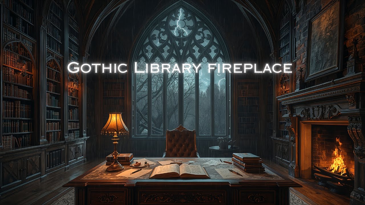 🛑 LIVE: Cozy Literary Ambience Thunderstorm, Rain & Fireplace Sounds