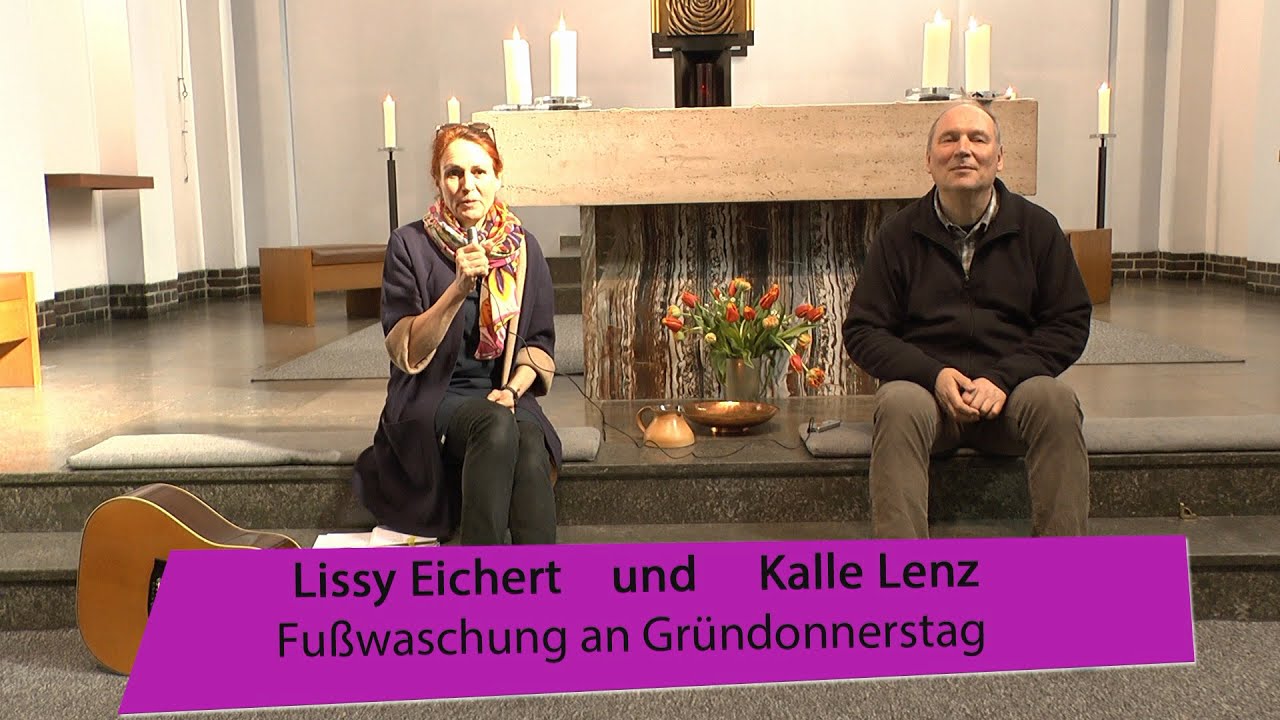 Fu&szlig;waschung an Gr&uuml;ndonnerstag 2020 - Lissy Eichert und Pater Kalle Lenz