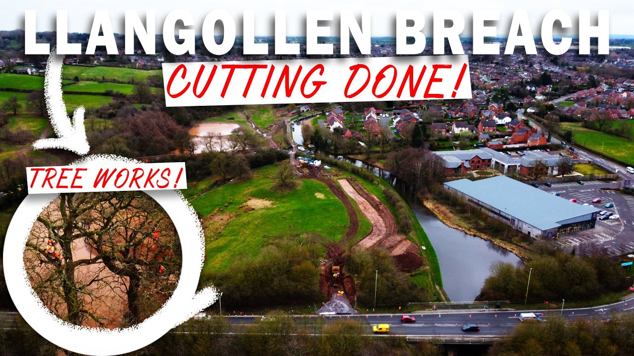 ROLLER ON SITE! LLANGOLLEN CANAL BREACH HUGE UPDATE! AS CUTTING IS COMPLETE & TREE WORKS START!
