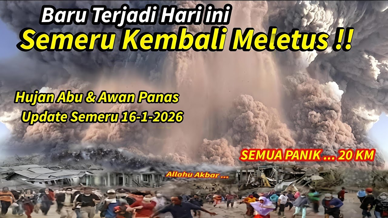 BARU TERJADI HARI INI,SEMERU KEMBALI MELETUS DAHSYAT, SEMUA PANIK..20 KM, Update Semeru 16/1/2026