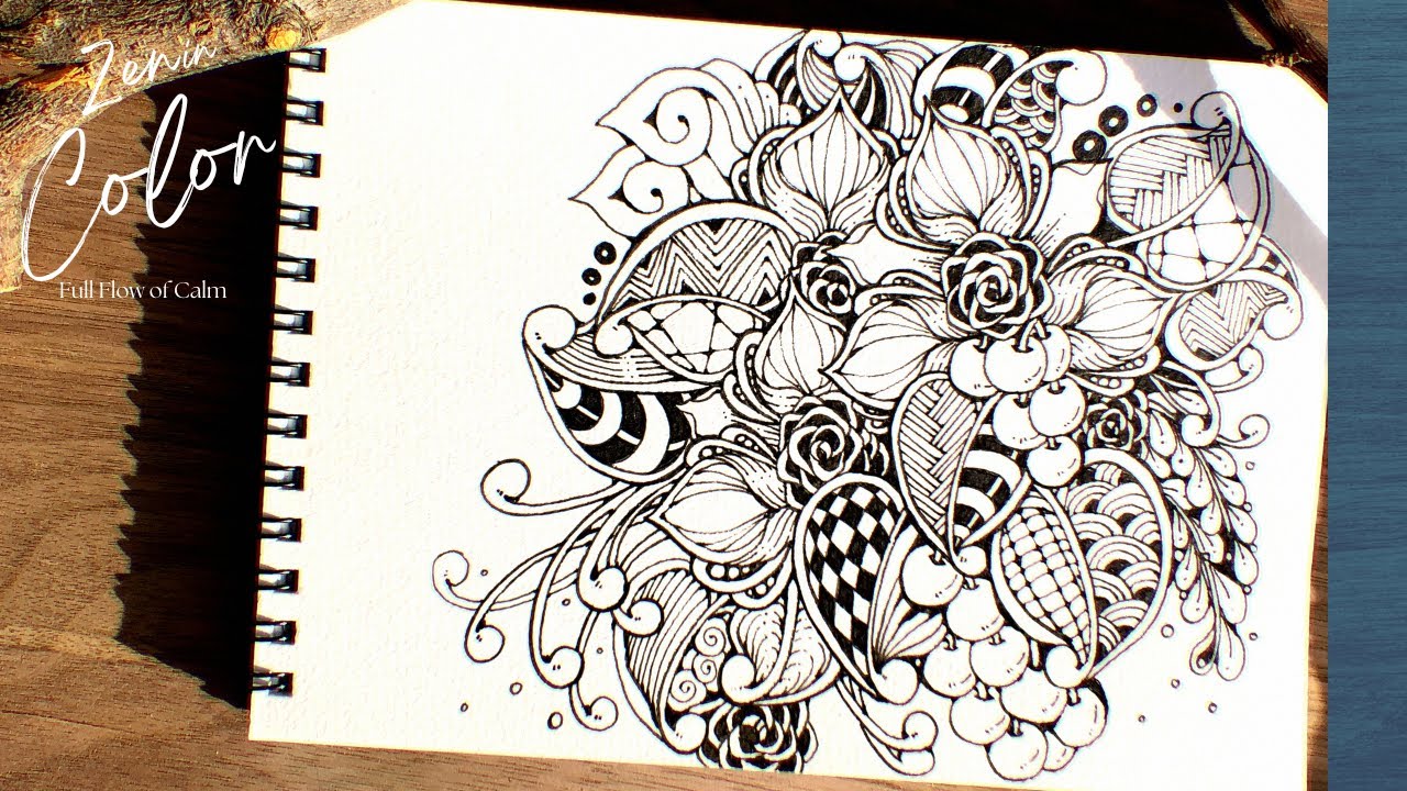 Relaxing Black Pen Zentangle Art | Hand-Drawn Pattern Meditation for Stress Relief