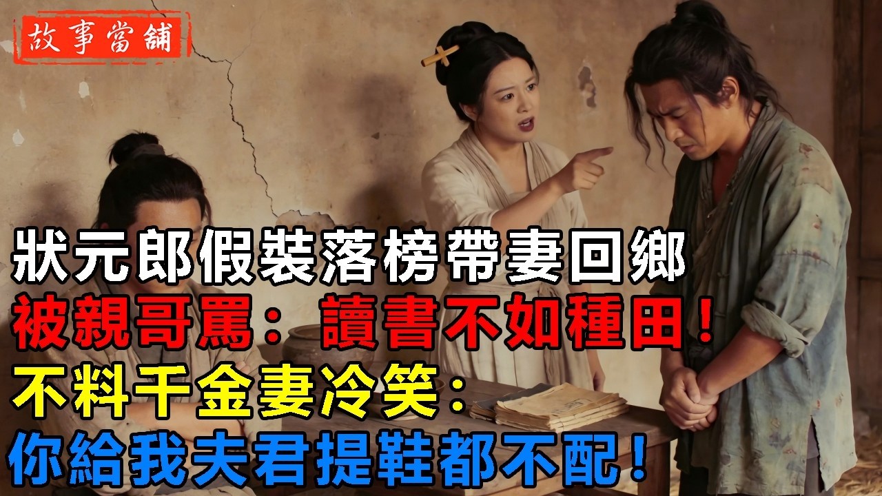 狀元郎假裝落榜帶妻回鄉，被親哥罵：讀書不如種田！不料千金妻冷笑：你給我夫君提鞋都不配！| 民間故事 | 故事當舖