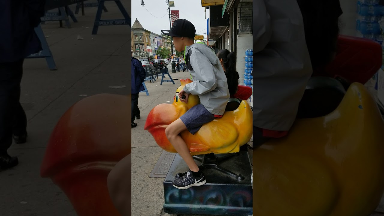 1980s Pelican kiddie ride (Bright yellow; Low pitch; Replaced)