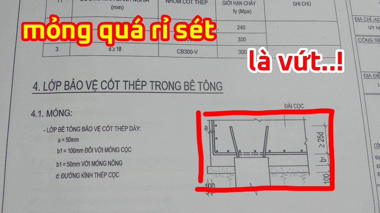Độ dày lớp bê tông bảo vệ cốt thép móng cọc là bao nhiêu? @Hoa cỏ TV