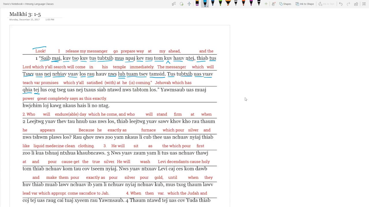 Hmong Language Grammar Lesson -  Mark/Malakhi 3:1-5