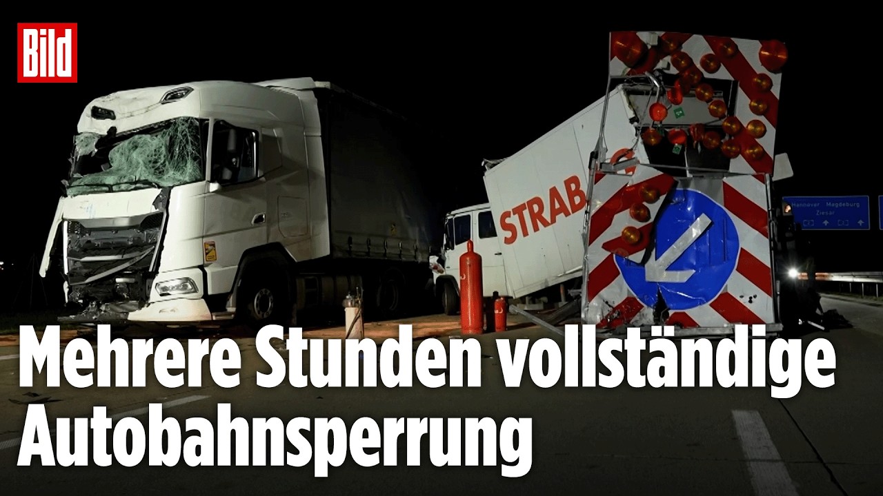 UNFALL AUF A2: LKW prallt in Baustellenabsicherung &ndash; Autobahn stundenlang gesperrt