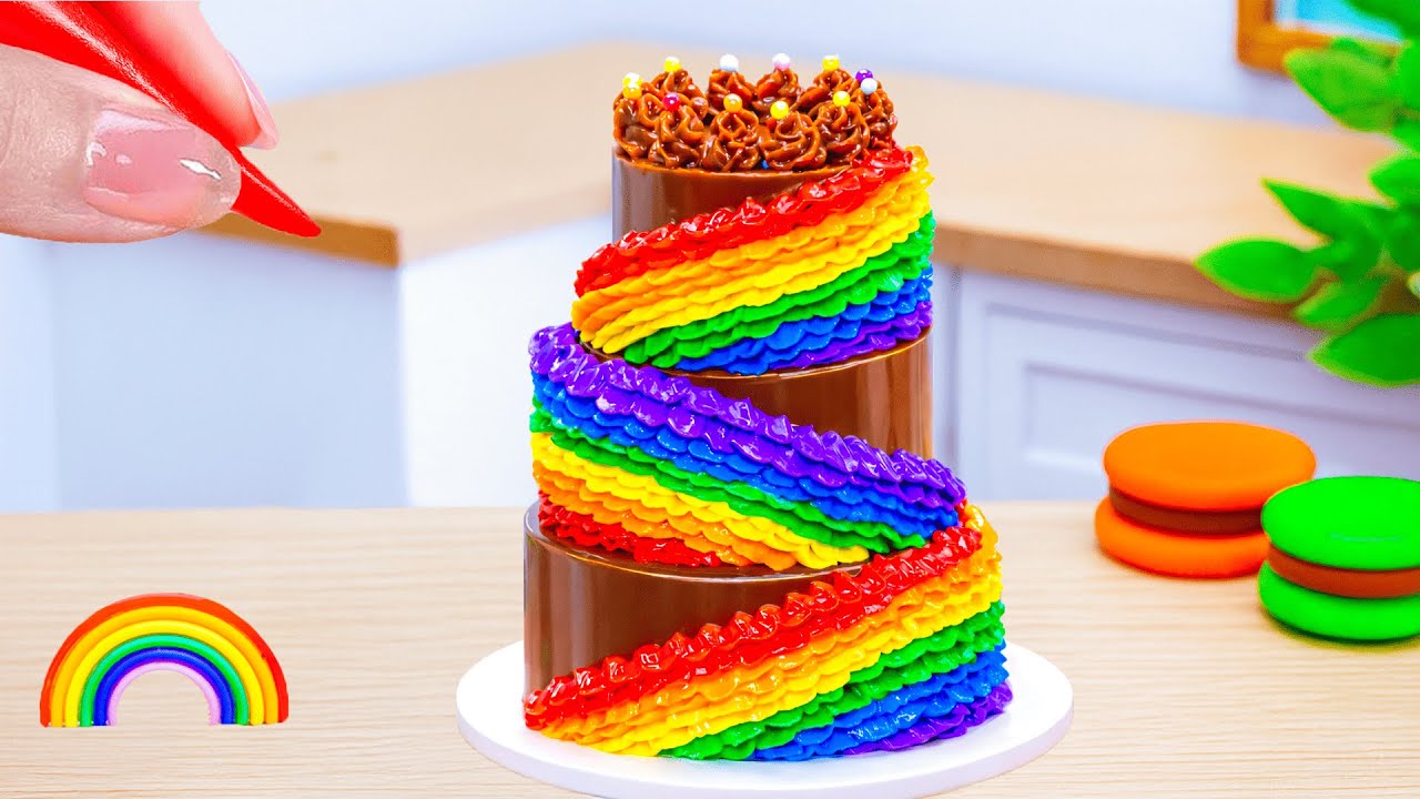How to Make Rainbow Cake Recipe With Chocolate🌈Easy Mini Cake Decorating🍫By HT Mini Cakes