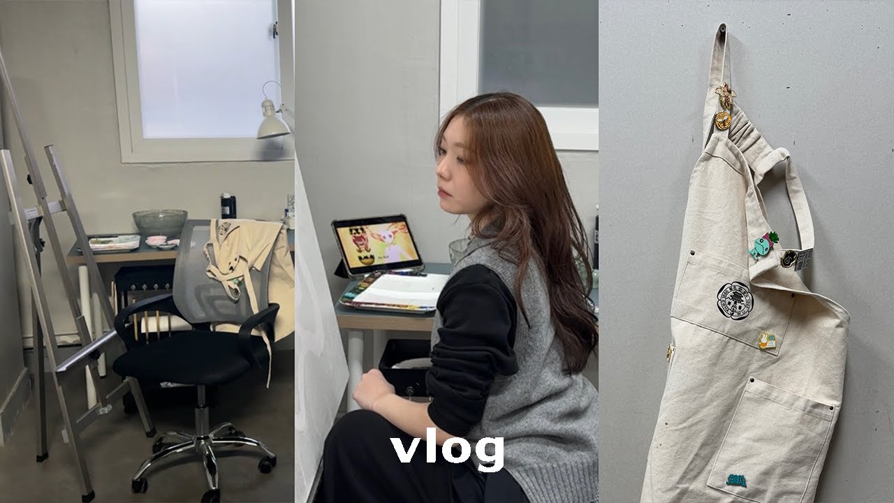 잔잔한 미대생 작업실 vlog🪐 | 추위에 떨며 스케치하고 채색하는 작업실 일상🥶 | 미대생의 겨울방학 | 동양화 브이로그
