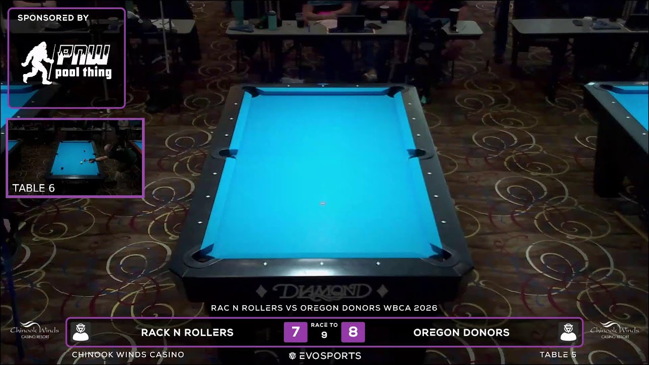 RACK N ROLLERS vs OREGON DONORS - WBCA 8 BALL 2026 - TABLE 5 | EvoSports