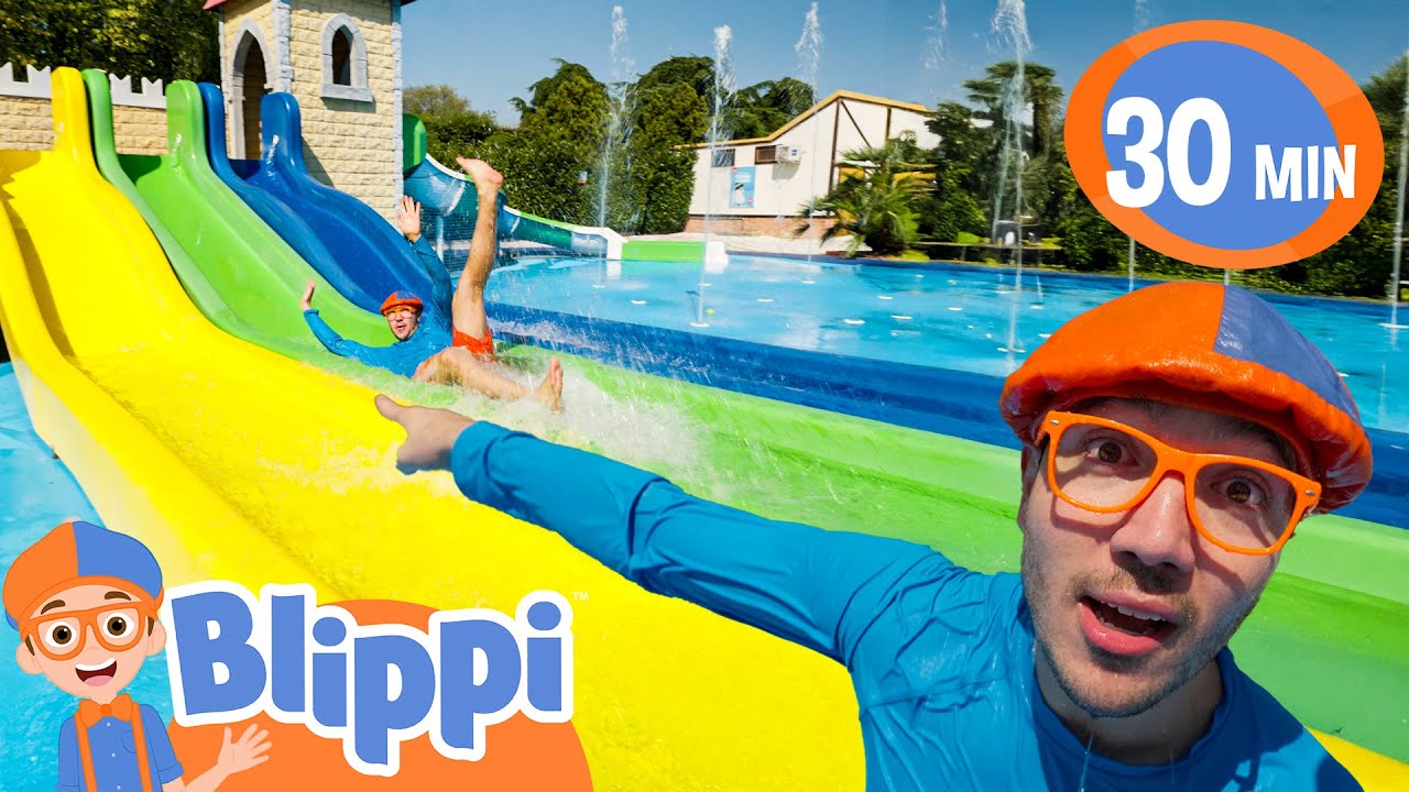 Blippi Speeds Down Water Slides! | Blippi - Sports & Games Cartoons for Kids