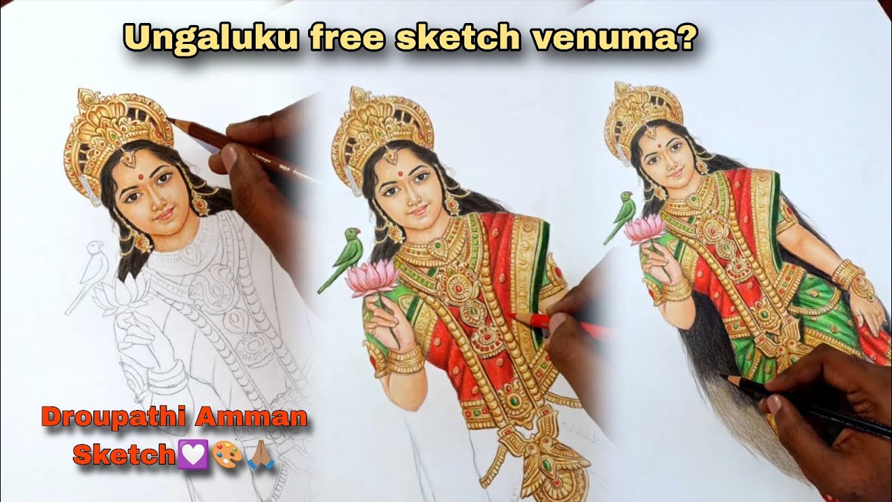 Do you want a free sketch? Droupathi amman process video | Drawing tutorials