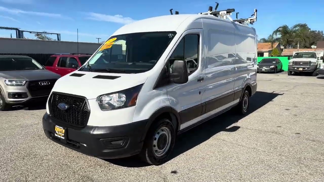 2023 Ford Transit 150 148&rdquo; Medium Roof Cargo Van with ladder rack, shelving and drawers at Dons Auto