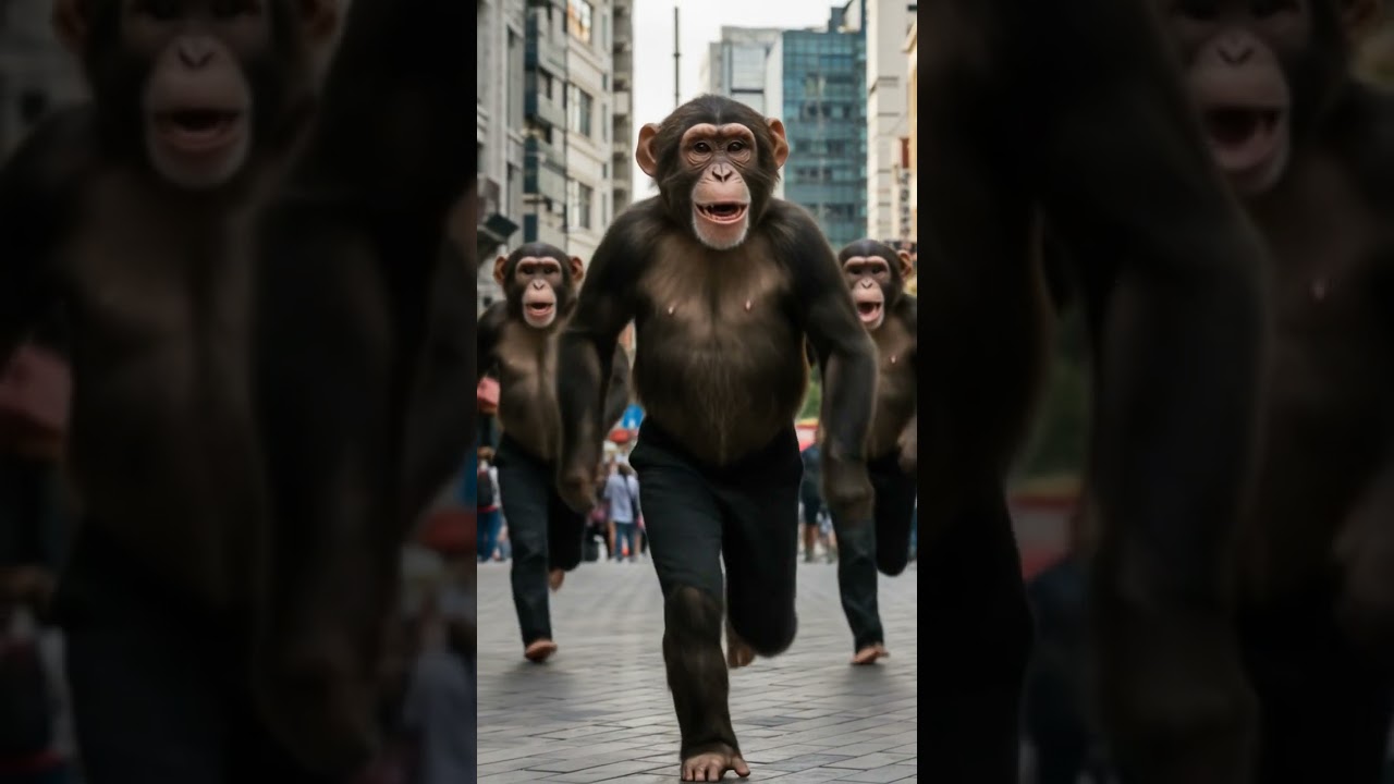 King monkey run in the city #ai #videoai #monkey #run #viralvideo #videoai