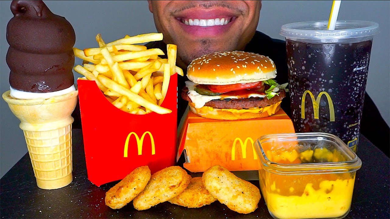 mcdonald's chicken nuggets qpc ice cream cone dipped chocolate crispy french fries big bites asmr mu