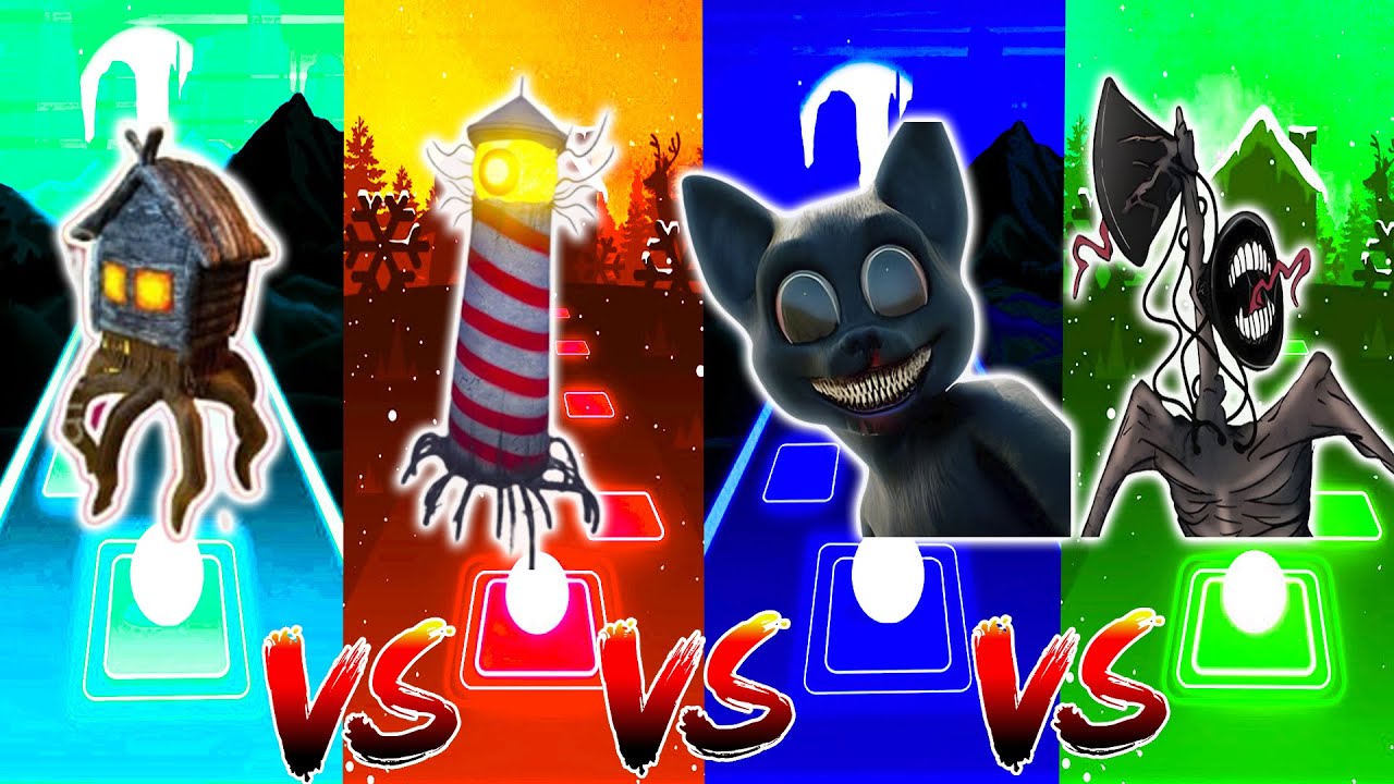 HOUSE HEAD 🆚 LIGHTHOUSE 🆚 CARTOON CAT 🆚 SIREN HEAD TILES HOP EDM RUSH