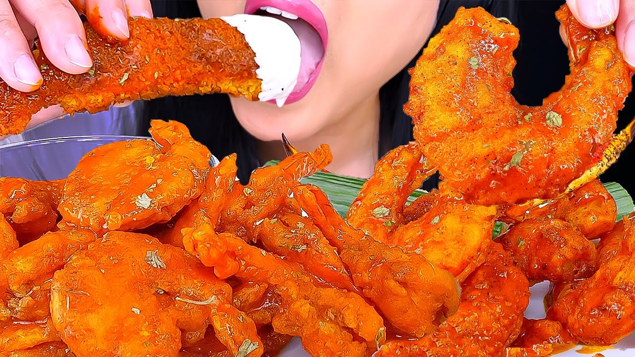 ASMR MUKBANG | FRIED KING CRAB LEGS & SHRIMP DRENCHED IN HOT BUFFALO SAUCE | EATING SOUNDS ASMR Phan